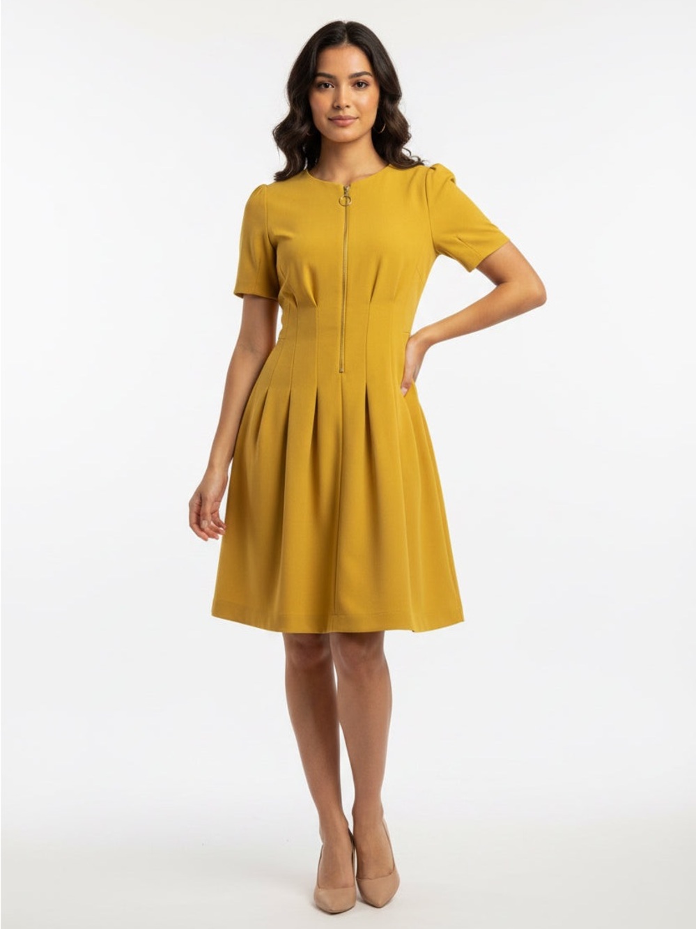Shelby & Palmer Mustard Short-Sleeve Fit & Flare Dress